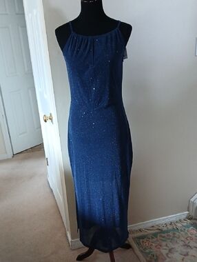 Chic Midnight Blue Maxi Dress With Sparkle